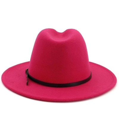 Fedoras Women's Classic Wide Brim Fedora Hat with Belt Buckle Felt Panama Hat - M-red - CB18QISU9A9 $17.96