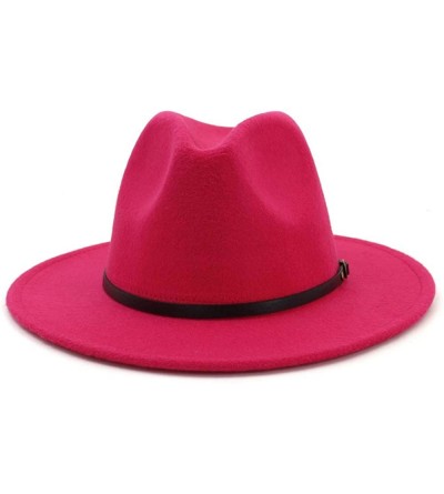 Fedoras Women's Classic Wide Brim Fedora Hat with Belt Buckle Felt Panama Hat - M-red - CB18QISU9A9 $17.96