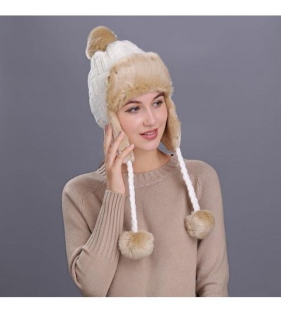 Skullies & Beanies Warm Women Winter Hat with Ear Flaps Snow Ski Thick Knit Wool Beanie Cap Hat - White 5 - C41880OUQDD $12.99