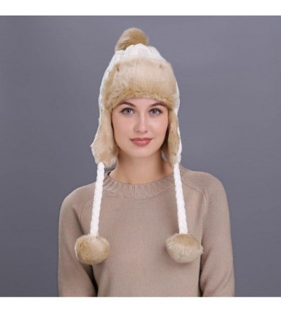 Skullies & Beanies Warm Women Winter Hat with Ear Flaps Snow Ski Thick Knit Wool Beanie Cap Hat - White 5 - C41880OUQDD $12.99