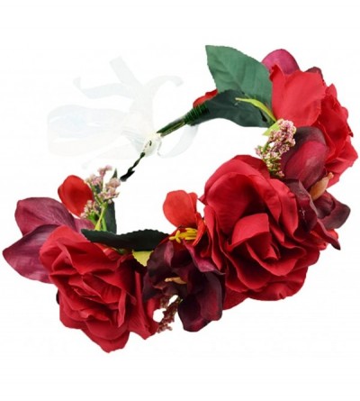 Headbands Boho Flower Crown Hair Wreath Floral Garland Headband Halo Headpiece with Ribbon Wedding Festival Party - 16 - CE12...