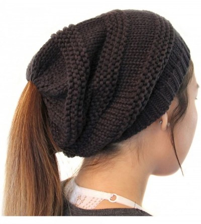 Skullies & Beanies Ponytail Ribbed Stretch Slouchy Beanie Hat - Brown - C6185CCL38Z $7.60