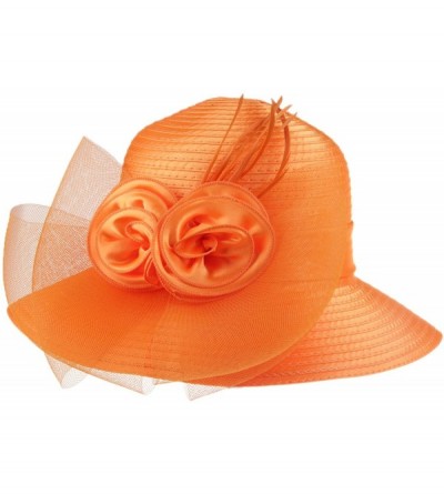 Sun Hats Women's Organza Wide Brim Floral Ribbon Kentucky Derby Church Dress Sun Hat - 2 Style-orange - C7184US6K5T $18.65