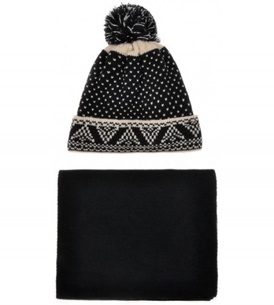Skullies & Beanies Womens Teens Winter Warm Pompom Beanies Hat Skullies Cap with Scarf - Black - CB12MIBE9PH $11.96