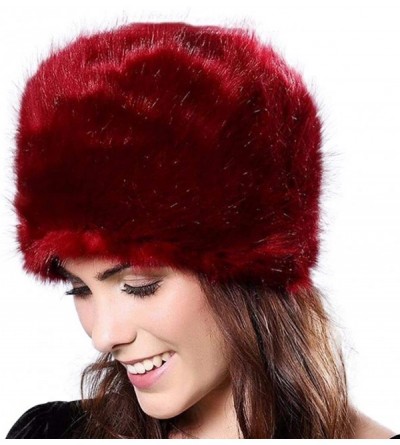 Skullies & Beanies Women Elegant Fur Hat Winter Warm Soft Faux Fur Cap Ski Hats Bonnet - Wine Red - C418XZYIQ3G $10.73