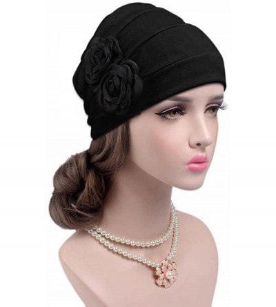 Skullies & Beanies Women Chemo Hat Beanie Flower Headscarf Turban Headwear for Cancer - 5d(2 Packs)15black+69beige - CT18ULKR...