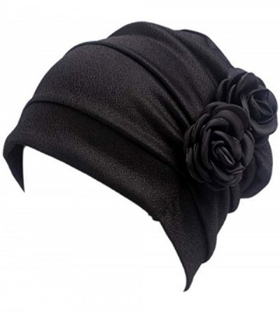Skullies & Beanies Women Chemo Hat Beanie Flower Headscarf Turban Headwear for Cancer - 5d(2 Packs)15black+69beige - CT18ULKR...