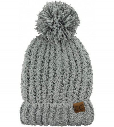 Skullies & Beanies Women's Chenille Soft Stretchy Pom Cuffed Knit Beanie Cap Hat - Natural Grey - C518IQEN5S5 $17.36