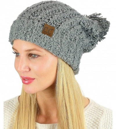Skullies & Beanies Women's Chenille Soft Stretchy Pom Cuffed Knit Beanie Cap Hat - Natural Grey - C518IQEN5S5 $17.36