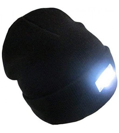 Skullies & Beanies Mens Winter 5 lED Lights Lighted Night Fishing Knitt Beanie Hat Cap Roll-up Brim - Red - CC1298505PJ $10.40