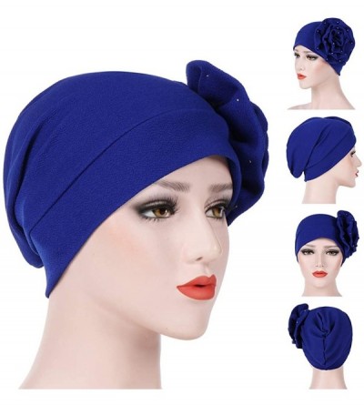 Skullies & Beanies Stylish Autumn Turban Cap with Side Bead Flower Muslim Hat Stretch Headwrap Head Scarf - Orange Red - C318...