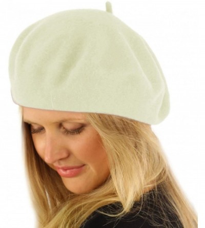 Berets Classic Winter 100% Wool Warm French Art Basque Beret Tam Beanie Hat Cap - Ivory - CH1864TZ86Q $11.37
