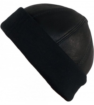 Skullies & Beanies Docker Cap Fisherman Hat Plain Black Leather Beanie Men Winter Ski - Black - CU18NAAO0GX $39.93