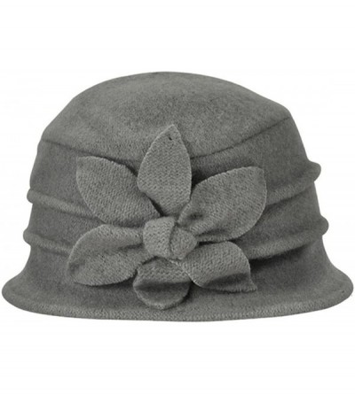 Bucket Hats Women's Elegant Flower Beret Wool Cap Cloche Bucket Hat - Light Grey - CS12N745U2D $15.72