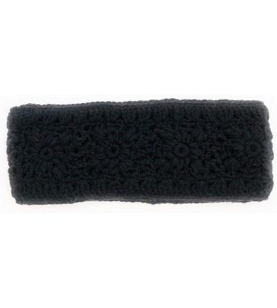 Cold Weather Headbands Hand Knit Winter Ear Muff Warmer Headband Wool Fleece Lined - Black - CX18X2DY0RC $11.57
