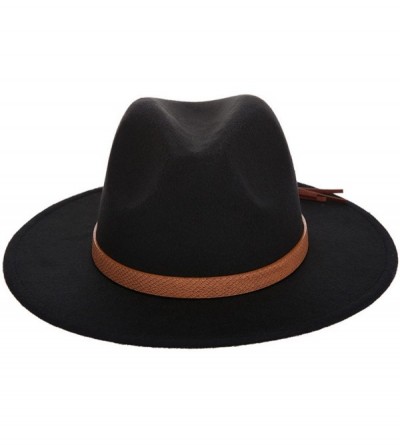Fedoras Adult Women Men Wool Blend Fedora Hat Trilby Caps Panama Hat with Tassels Belt - Black - CS189Y8I7DA $7.52