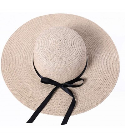 Sun Hats Womens Wide Brim Sun Bowknot Beach Hat Packable Sun Protection Straw Hat UPF50 - Beige - CT18QHDCM9M $13.55