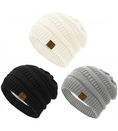 Skullies & Beanies Womens Knit Beanie Winter Thick Solid Fleece Lined Beanie Hats for Women Men Unisex Warm Skiing Beanies - ...