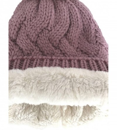 Skullies & Beanies Women Chunky Cable Knit Oversized Slouchy Baggy Winter Thick Beanie Hat Pom Pom - Mauve - CE1884Y62W9 $8.32