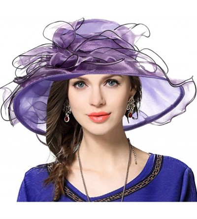 Sun Hats Women's Church Kentucky Derby Cap British Tea Party Wedding Hat - Floral-violet - CZ17YKIXH3A $29.55