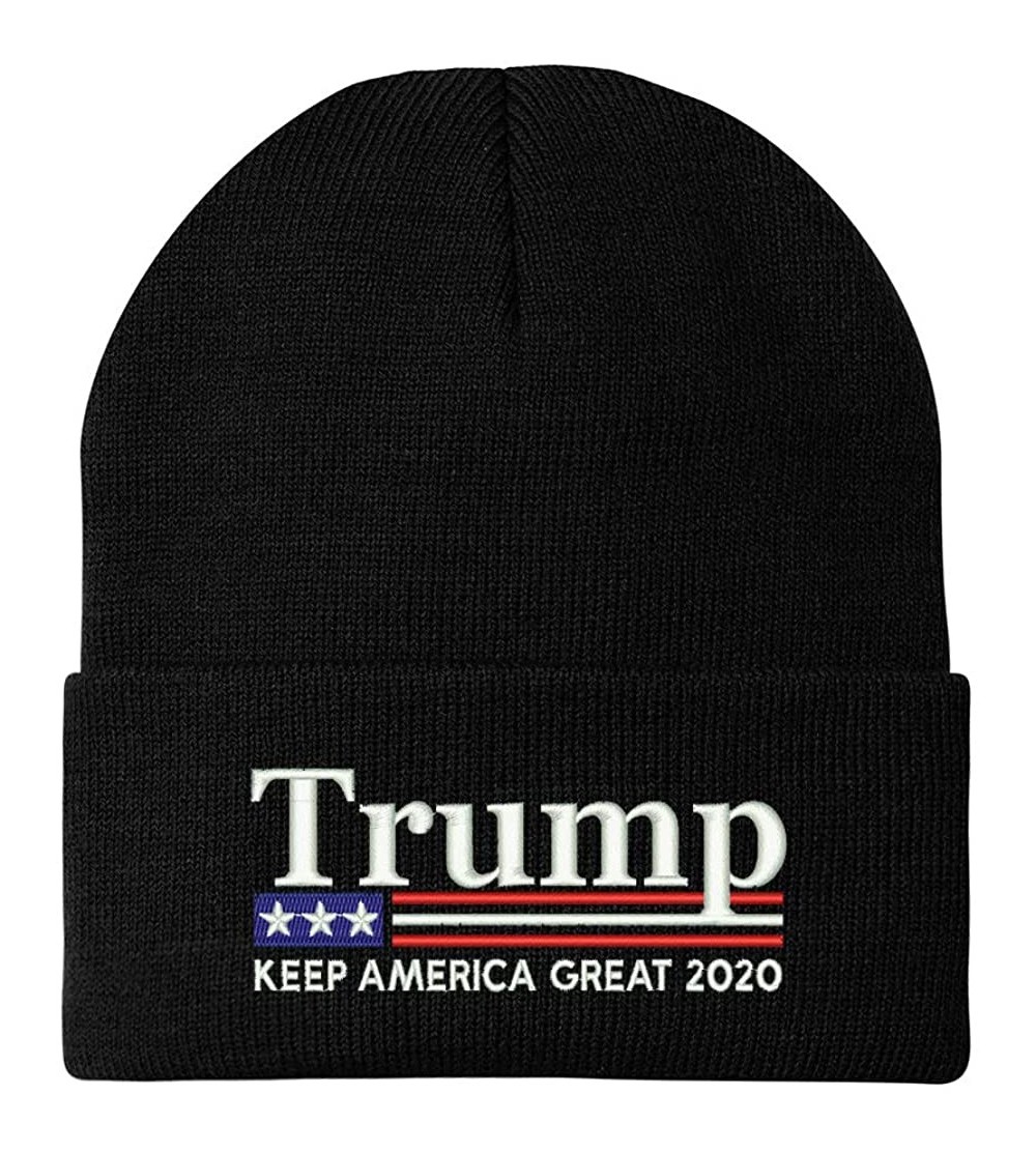 Skullies & Beanies Trump Keep America Great 2020 USA Flag Embroidered Winter Knitted Long Beanie - Black - CT18X6SQGST $11.96