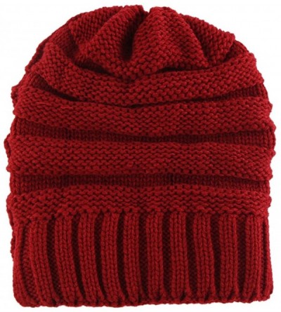 Skullies & Beanies Trendy Winter Warm Hats Slouchy Beanie Baggy Beanie Knit Hats for Women - Wine - CZ187NWC8TE $9.50
