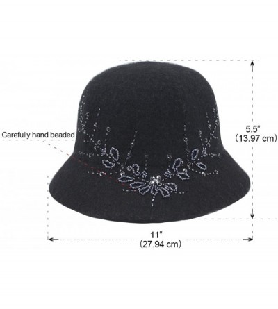 Bucket Hats Women's Wool Blend Hand Beaded Winter Bucket Hat/Cloche Hat - Black - CH12O3ME4T0 $47.58