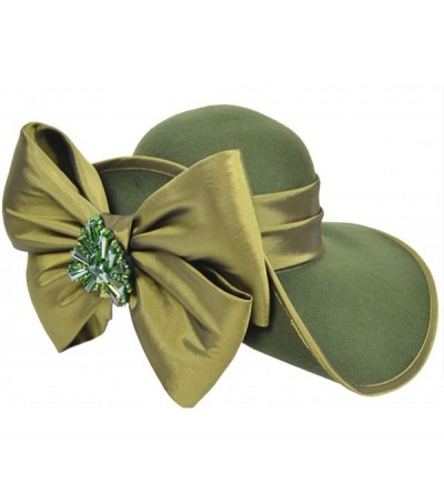 Bucket Hats Women Wool Felt Plume Church Dress Winter Hat - Asymmetry-olive Green - CT1895GY709 $50.38