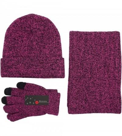 Skullies & Beanies 3 Pieces Knitted Hat Set Winter Thick Warm Knit Hat + Scarf + Touch Screen Gloves - Fuchsia - C118I05KEZW ...
