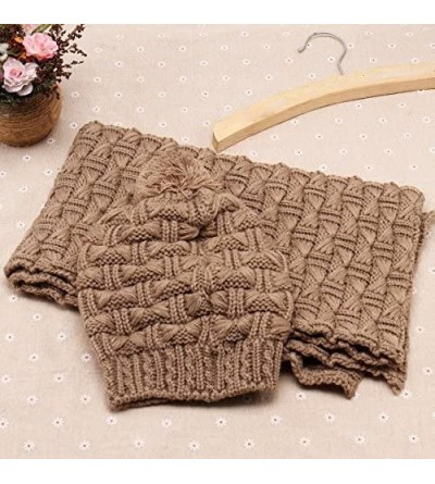 Skullies & Beanies Women Girls Knitted Hat Scarf Set Fashion Winter Warm Hat with Attached Scarf - Coffee - CH186A4N3D8 $11.26