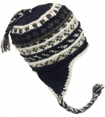Skullies & Beanies Nepal Hand Knit Sherpa Hat with Ear Flaps- Trapper Ski Heavy Wool Fleeced Lined Cap - C912NYFJOCF $25.15