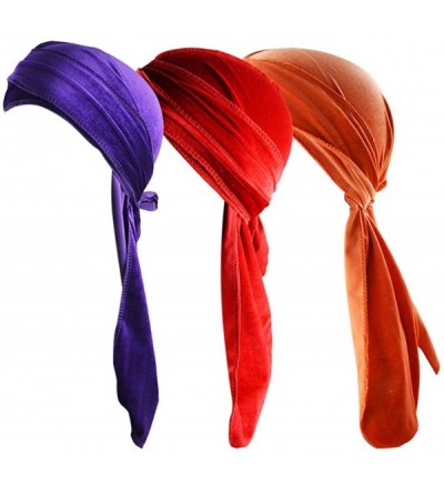 Skullies & Beanies Silky Soft Men Durag Cap Headwraps with Extra Long Tail and Wide Straps Headwrap Du-Rag for 360 Waves - CR...