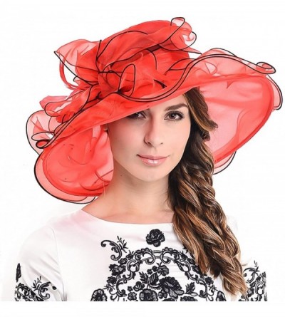 Sun Hats Womens Kentucky Derby Church Dress Wedding Floral Tea Party Hat S056 - Red - CG12DBCUY51 $22.23