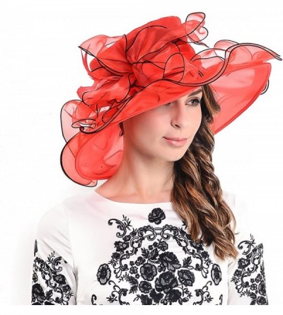 Sun Hats Womens Kentucky Derby Church Dress Wedding Floral Tea Party Hat S056 - Red - CG12DBCUY51 $22.23
