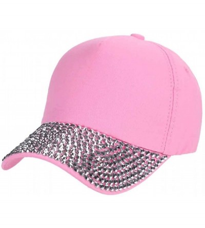 Baseball Caps Women Men Adjustable Baseball Cap Plain Sparkle Rhinestone Brim Studs Sun Hat Lover Denim Cap - Pink - C0188ZGX...