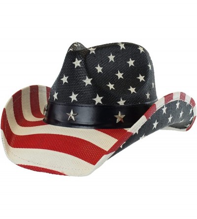 Cowboy Hats American Cowboy Hat Classic Red White & Blue- Western Shapeable Brim- Black Band - CH125R49JY3 $21.08