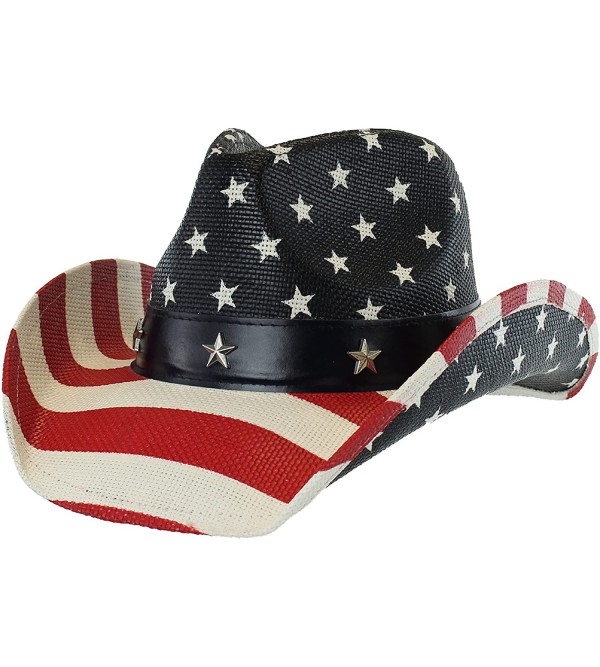 American Cowboy Hat Classic Red White & Blue- Western Shapeable Brim ...