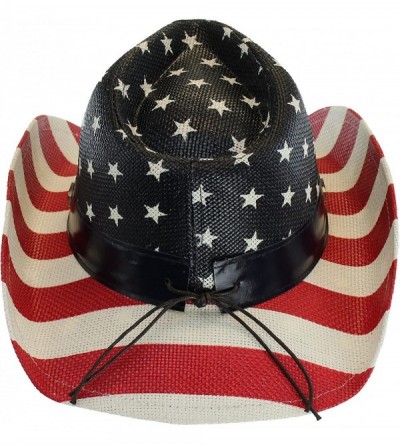 Cowboy Hats American Cowboy Hat Classic Red White & Blue- Western Shapeable Brim- Black Band - CH125R49JY3 $21.08