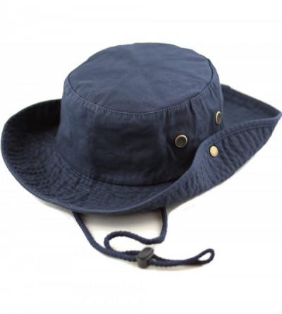 Sun Hats 100% Cotton Stone-Washed Safari Wide Brim Foldable Double-Sided Sun Boonie Bucket Hat - Navy - CH12O32W81W $12.52