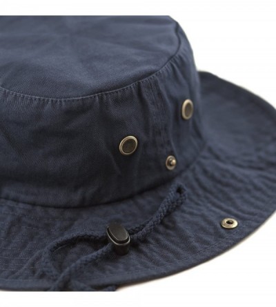 Sun Hats 100% Cotton Stone-Washed Safari Wide Brim Foldable Double-Sided Sun Boonie Bucket Hat - Navy - CH12O32W81W $12.52
