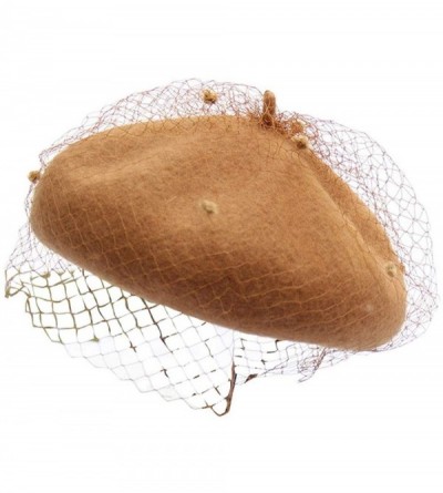 Berets Beret Hat Vintage Hepburn Mesh Wool French Style for Women Ladies - Camel - CK18L85AL2R $13.17