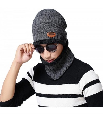Skullies & Beanies Men's Winter Beanie Hat Mens Warm Hats Scarf Set Skull Thick Knit Cap Women - Grey - CK1887QTR2A $8.20