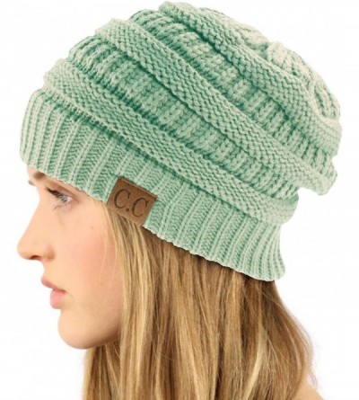 Skullies & Beanies Winter Trendy Soft Cable Knit Stretchy Warm Ribbed Beanie Skully Ski Hat Cap - Solid Mint - CL18IC6W62X $1...