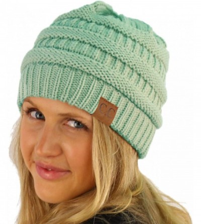 Skullies & Beanies Winter Trendy Soft Cable Knit Stretchy Warm Ribbed Beanie Skully Ski Hat Cap - Solid Mint - CL18IC6W62X $1...