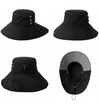 Sun Hats UV Protection Summer Sun Hat Women Packable Cotton Ponytail Chin Strap 55-59CM - 99034_black - CP18TIS76SG $16.53