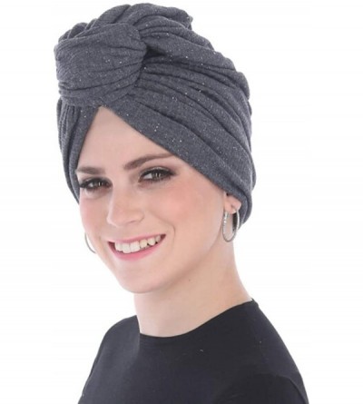 Skullies & Beanies Turban Headwraps for Women Featuring a Pretied Front Knot & Soft Sparkle Finish for Cancer - Navy - CX194K...