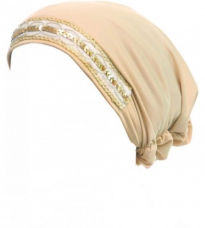Skullies & Beanies Fashion Lycra Snood Caps Women Chemo Beanie Hat - Beige - CS18HDTAL87 $17.10