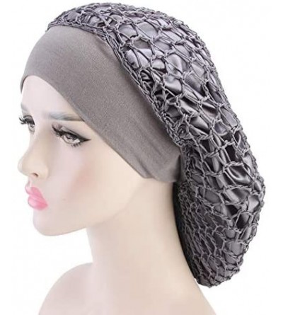 Skullies & Beanies Large Net Night & Day Cap Bonnet Wide Band Crocheted Slouchy Hat for Women - Grey - CI18R4EYCCC $9.62
