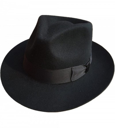 Fedoras Classic Black Men's Wool Felt Godfather Gangster Mobster Gentleman Fedora Hat - CK17YC9IXAK $29.35