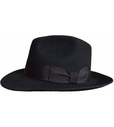 Fedoras Classic Black Men's Wool Felt Godfather Gangster Mobster Gentleman Fedora Hat - CK17YC9IXAK $29.35